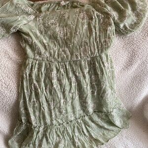 Light Sage Floral Smocked Mini Dress